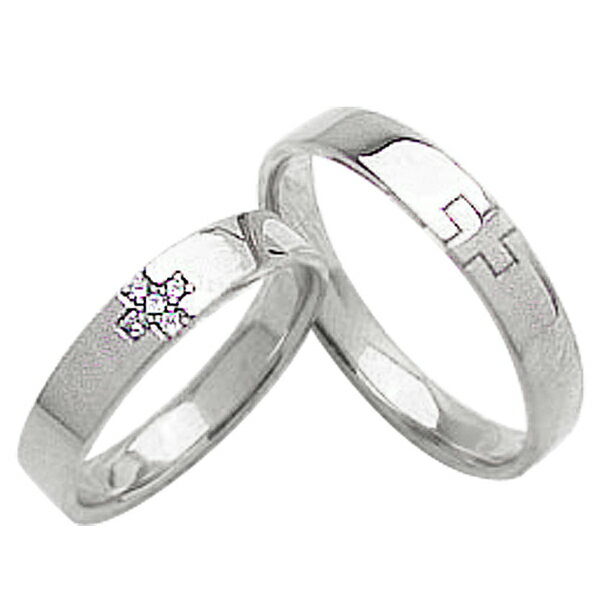 結婚指輪 ゴールド クロス ダイヤモンド ペアリング ホワイトゴールドK10 マリッジリング 十字架 10金 2本セット ペア 文字入れ 刻印 可能 婚約 結婚...