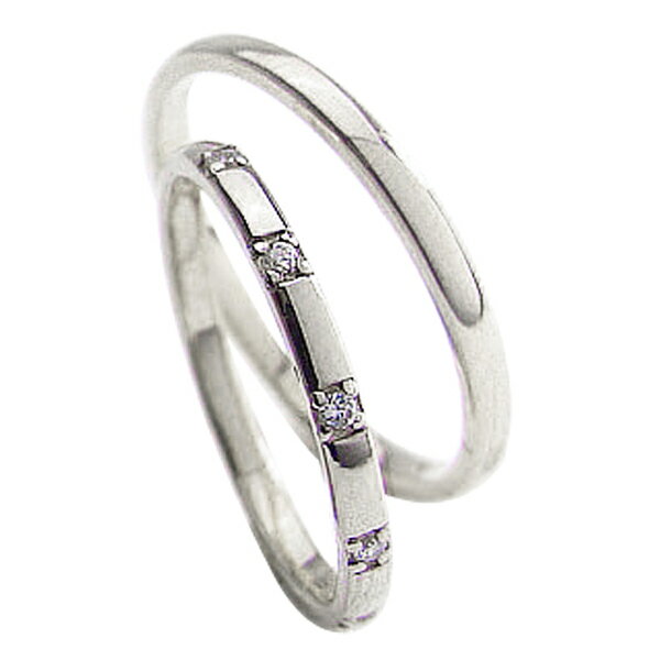 結婚指輪 ゴールド ファイヴストーン ダイヤモンドリング ペアリング ホワイトゴールドK10 ストレート マリッジリング 10金 2本セット ペア 文字入れ 刻...