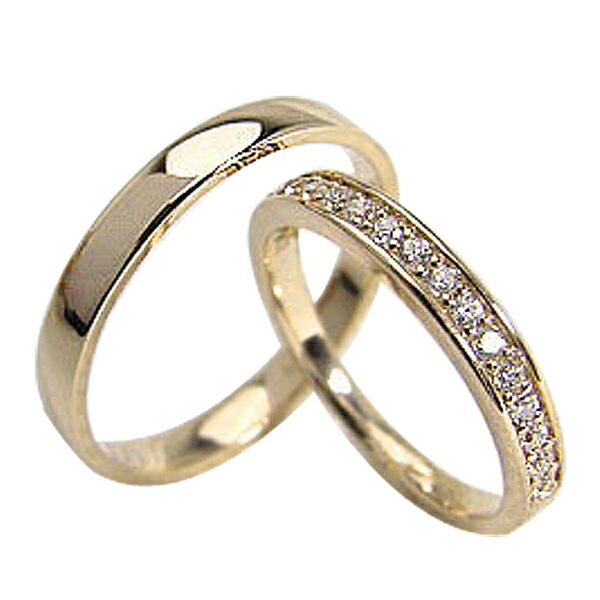 結婚指輪 ゴールド エタニティリング 平打ち ペアリング ダイヤモンド 0.20ct イエローゴールドK18 マリッジリング 18金 2本セット ペア 文字入れ 刻印 可能 婚約 結婚式 ブライダル ウエディング おすすめ プレゼント