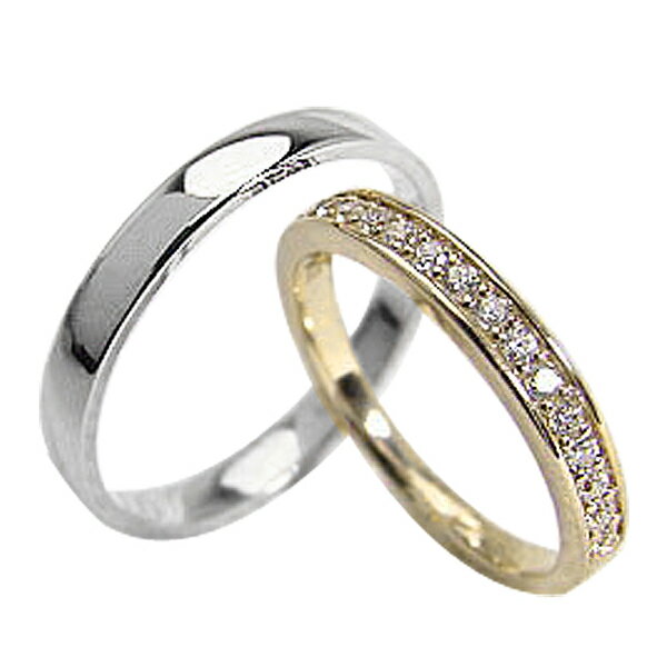 結婚指輪 ゴールド エタニティリング 平打ち ペアリング ダイヤモンド 0.20ct イエローゴールドK10 ホワイトゴールドK10 マリッジリング 10金 2本セット ペア 文字入れ 刻印 可能 婚約 結婚式 ブライダル ウエディング おすすめ ギフト プレゼント 受注製作