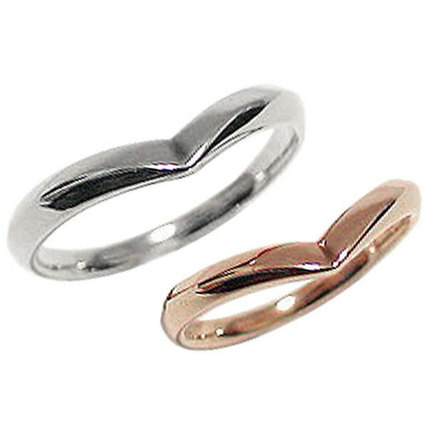 Vライン ペアリング 結婚指輪 ピンクゴールドK18 ホワイトゴールドK18 マリッジリング K18PG K18WG エンゲージリング 刻印 文字入れ 可能 2...