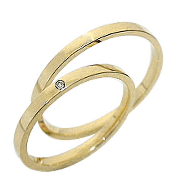 結婚指輪 一粒ダイヤ ペアリング イエローゴールドK18 ダイヤモンド マリッジリング 18金 2本セット 文字入れ 刻印 可能 婚約 結婚式 ブライダル ウエ...