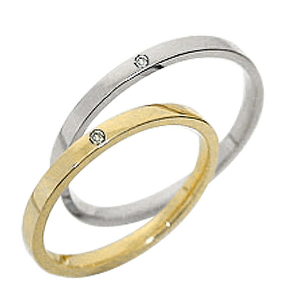 結婚指輪 一粒ダイヤモンド ペアリング イエローゴールドK10 ホワイトゴールドK10 マリッジリング 10金 2本セット 文字入れ 刻印 可能 婚約 結婚式 ...