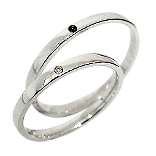 結婚指輪 一粒ダイヤモンド ブラックダイヤモンド ペアリング ホワイトゴールドK10 マリッジリング 10金 ストレート 2本セット 文字入れ 刻印 可能 婚約...