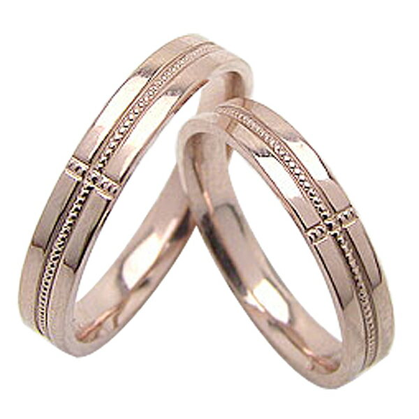 結婚指輪 クロス ミル打ちペアリング ピンクゴールドK18 K18PG マリッジリング 2本セット 文字入れ 刻印 可能 婚約 結婚式 ブライダル ウエディング...