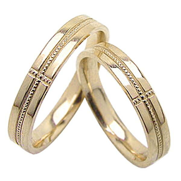 結婚指輪 クロスミル打ちペアリング イエローゴールドK10 10金 マリッジリング 2本セット 文字入れ 刻印 可能 婚約 結婚式 ブライダル ウエディング お...
