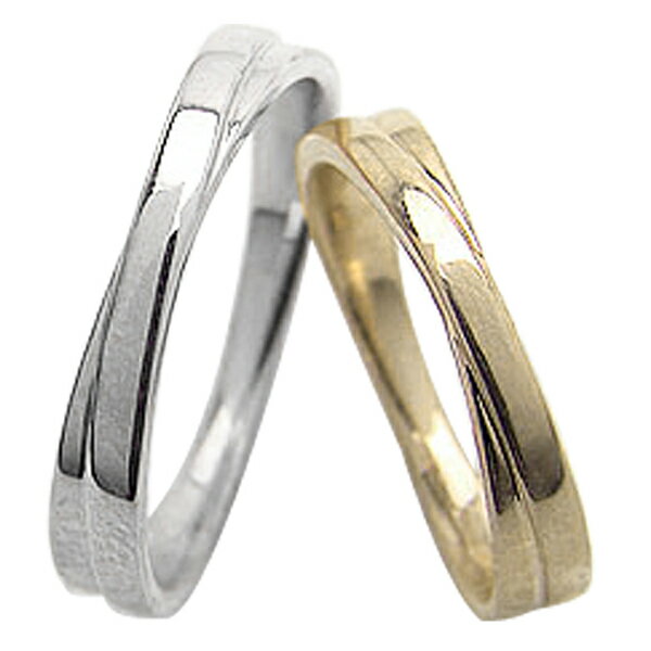 結婚指輪 ゴールド ペアリング クロス 交差デザイン イエローゴールドK10 ホワイトゴールドK10 マリッジリング 10金 2本セット 文字入れ 刻印 可能 ...