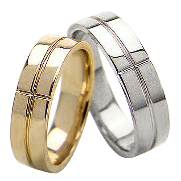 結婚指輪 ゴールド クロス 幅広 ペアリング シンプル イエローゴールドK18 ホワイトゴールドK18 マリッジリング 18金 2本セット ペア 文字入れ 刻印...
