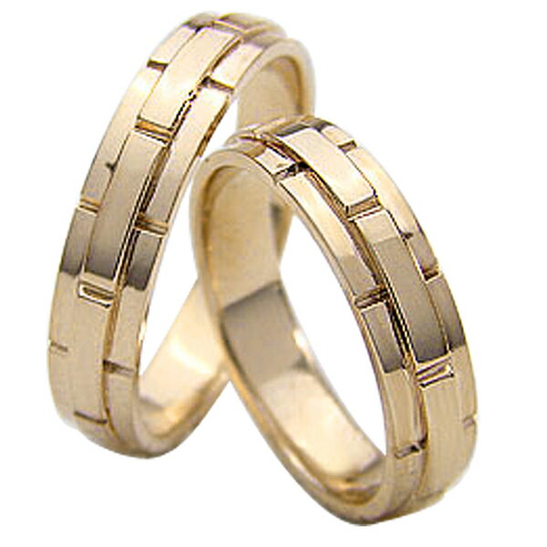 結婚指輪 ゴールド バンドデザイン ペアリング マリッジリング イエローゴールドK10 ベルト 10金 2本セット ペア 文字入れ 刻印 可能 婚約 結婚式 ブ...