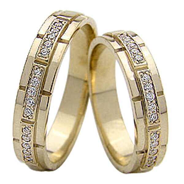 結婚指輪 ゴールド バンドデザイン ダイヤモンド ペアリング イエローゴールドK10 ベルト マリッジリング 10金 2本セット ペア 文字入れ 刻印 可能 婚約 結婚式 プレゼント 受注製作