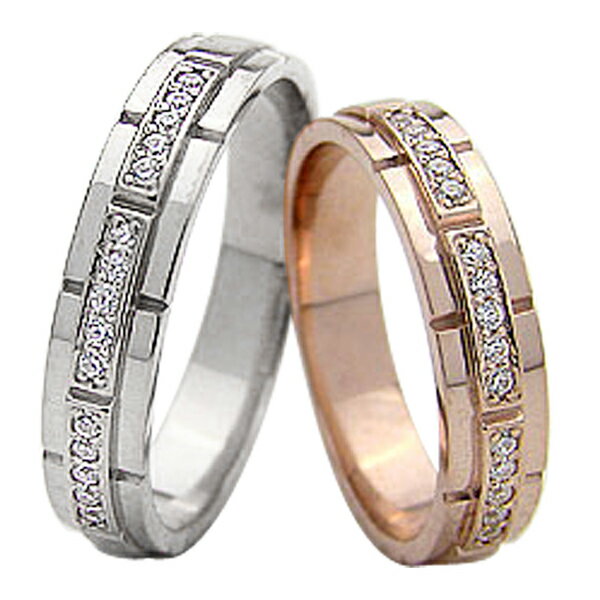 結婚指輪 ゴールド バンドデザイン ダイヤモンド ペアリング ピンクゴールドK18 ホワイトゴールドK18 ベルト マリッジリング 18金 2本セット ペア 文...