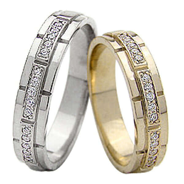 結婚指輪 ゴールド バンドデザイン ダイヤモンド ペアリング イエローゴールドK18 ホワイトゴールドK18 ベルト マリッジリング 18金 2本セット ペア ...