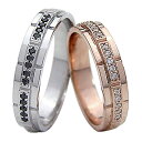 結婚指輪 ゴールド バンドデザイン ダイヤモンド ブラックダイヤモンド ペアリング ピンクゴールドK10 ホワイトゴールドK10 ベルト マリッジリング 10金 2本セット ペア 文字入れ 刻印 可能 婚約 結婚式 受注製作