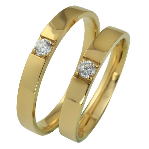 結婚指輪 K18 ゴールド 一粒石 ダイヤモンド 2.5mm幅 ペアリング 18金 マリッジリング 2本セット ペア 文字入れ 刻印 可能 婚約 結婚式 ブライダル ウエディング おすすめ ギフト プレゼント 受注製作