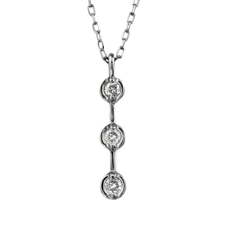 Cubic Zirconia - ダイヤモンド ネックレス トリロジー 3石 プチ ペンダント 10金 華奢 繊細 K10 アズキチェーン 40cm ネックレス レディース シンプル 大人 上品 オリジナル おすすめ ギフト プレゼント 受注製作