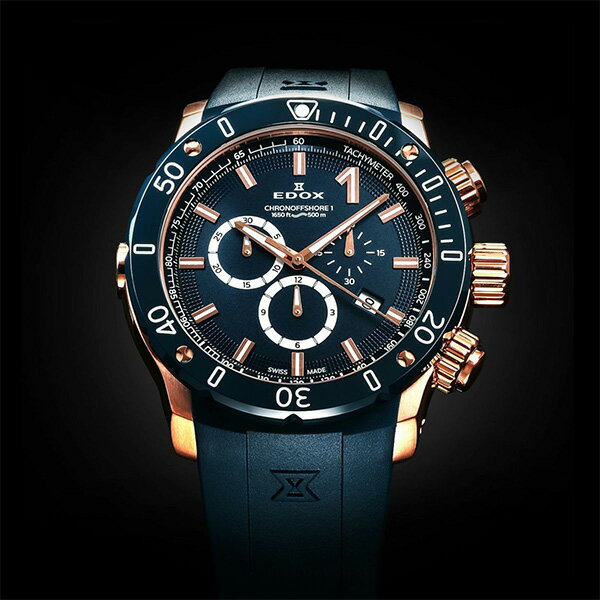 【エドックス正規販売店】【あす楽】【選べる5年延長保証】【36回無金利ローンOK】EDOX クロノオフショア1 クロノグラフ 45mm ブルー×ゴールド CHRONOFFSHORE-1 正規輸入品 10221-37RBU3-BUIR3