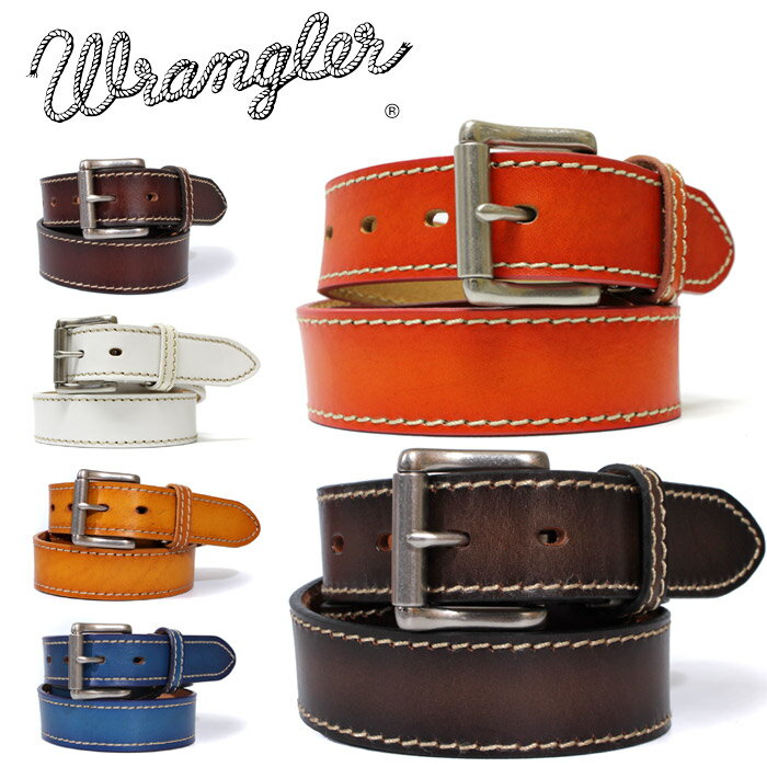 Wrangler ラングラー サイドステッチ ハンドメイド ステッチ カラーベルト レザー ベルト メンズ カット可 本革 カジュアル バックル [Lot/WR3068] 天然皮革 ベーシック ジーンズ チノパン パンツ かっこいい 大人 カジュアル 通勤 通学 プレゼント ギフト