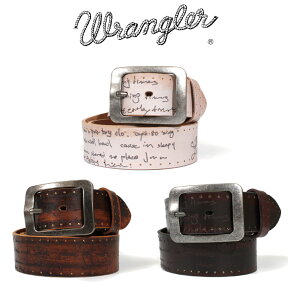 Wrangler ラングラー レザーベルト レーザー彫 サイド金箔入り 刻印 手書き風 英字彫 金 メンズ カット可 本革 カジュアル バックル WR4031 ジーンズ カーゴパンツ チノパン パンツ かっこいい 大人 通勤 通学 プレゼント ギフト