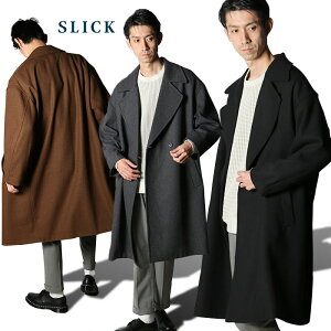 [30%OFF]【 送料無料 】 【men’s FUDGE掲載】 SLICK スリック カルゼ メルトン オーバーサイズ コート Oversized Coat [Lot/5165420] オーバーコート メンズ トレンド 上質 ビッグシルエット きれいめ ファッジ クルーエル cluel 英国 トラッド ダブル チェスターコート