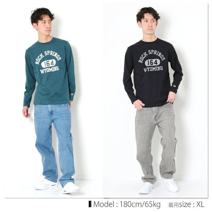 Champion カレッジロゴ プリント ロンT メンズ ブランド カットソー 丸首 クルーネ...