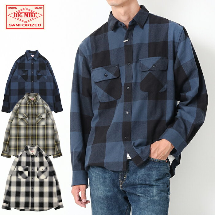 BIG MIKE ビッグマイク HEAVY FLANNEL SHIRTS ヘビー フランネル シャツ [Lot/102335105] チェックシャツ シャツ アメカジ ストリート メンズ チェック 秋 冬 ブラック ブルー イエロー プレゼント ギフト