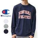 Champion 長袖 プリントTシャツ メンズ ロンT tシャツ カレッジロゴ シンプル クルーネック USAコットン 綿100% ブランド トップス スポー...