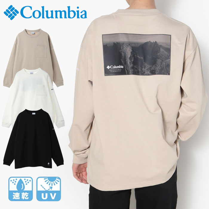 【10倍】Columbia コロンビア ミラーズクレストグラフィックロングスリーブティー PM0690 長袖 Tシャツ メンズ ロンT アウトドア キャンプ トレッキング トップス プリント 春 秋 カットソー ブラック ホワイト プレゼント