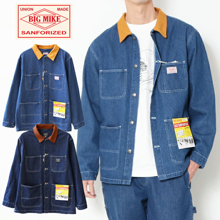 楽天j・x・t-styleBIG MIKE ビッグマイク ダックカラー デニム カバーオール 102516000 デニムジャケット メンズ ジャケット ワークジャケット ライトアウター カジュアル アメカジ ワーク ストリート M-XL ライトインディゴ ダークインディゴ 父の日