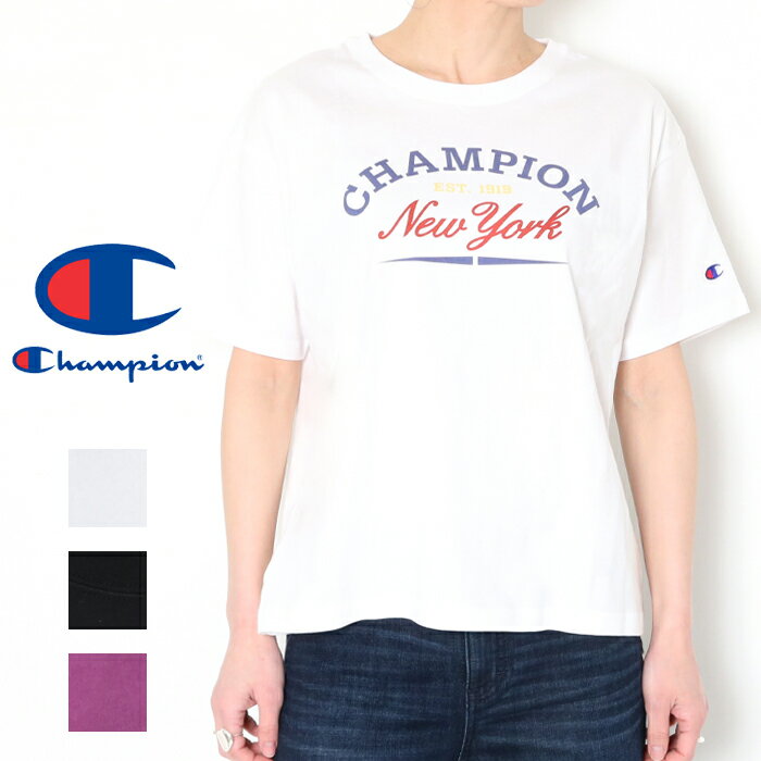 Rakuten - チャンピオン 半袖 プリントt tシャツ カジュアル ブランド 25SS 新作 春夏 黒/白/ダルパープル ホワイト ブラック Lサイズ かわいい カレッジ ロゴ プレゼント リラックスフィット プレゼント Champion CW-B325 父の日