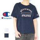 Champion チャンピオン レディース 半袖 プリントt tシャツ カジュアル ブランド 25SS 新作 春夏 白/ネイビー ホワイト Lサイズ かわいい リラックスフィット CW-B330 父の日