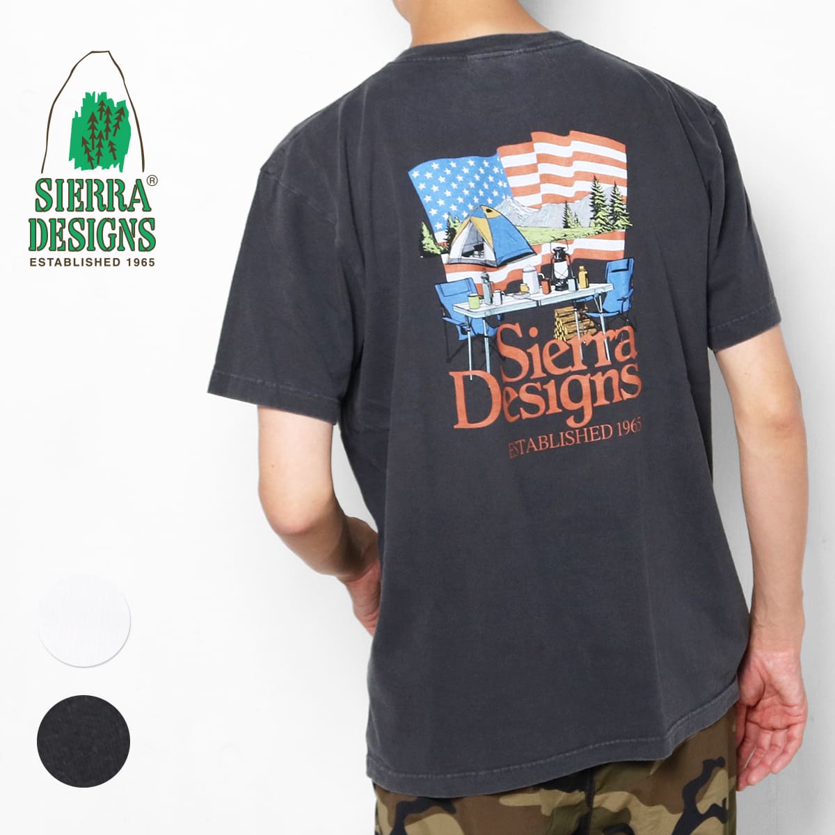 Rakuten - シエラデザイン Tシャツ 半袖 メンズ SIERRA DESIGNS 921803 アメリカンキャンピングスタイルティー バックプリント アメカジ ロゴ アウトドアブランド 綿100 白 黒