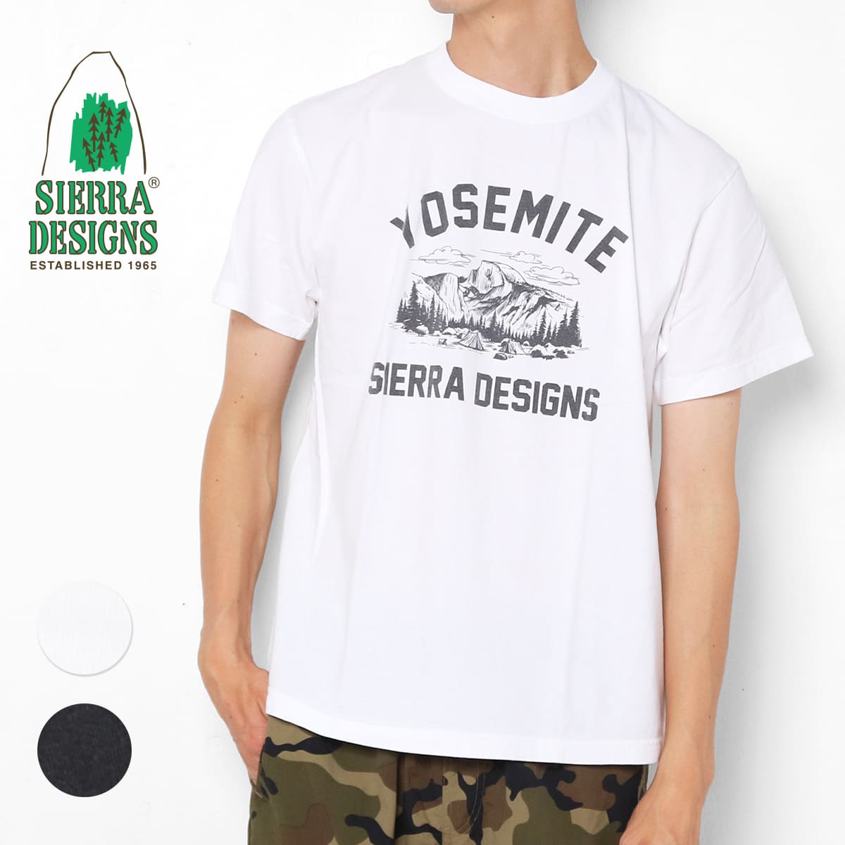 シエラデザイン Tシャツ 半袖 メンズ SIERRA DESIGNS 921804 プリント ヨセミテナショナルパークティー アメカジ コットン 5.6 oz ロゴ アウトドアブランド 綿100 白 黒