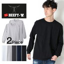 【10 OFF】【2PIECES】Hanes ヘインズ BEEFY-T ビーフィー ロンT 長袖 Tシャツ 2枚組 H5186-2 2P ヘビーウェイト パックT インナー ブランド 安い メンズ クルーネックTシャツ 無地 白 黒 パック Tシャツ