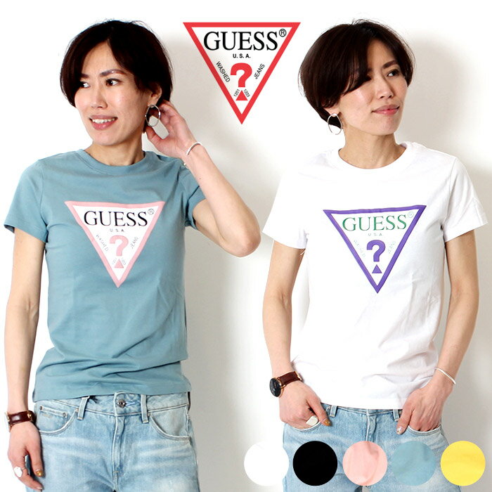 [30%OFF]GUESS Guess ゲス 半袖 Tシャツ [Lot/YJ2K9415K YJ2K9405K] レディース シンプル トライアングル ロゴ トップス ストリート オシャレ ロゴT SEXY 80年代 90年代 正規品 トライアングル DANCE ダンス リンクコーデ プレゼント