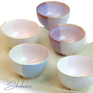 食器 おしゃれ 萩焼 Shikisai まめ碗5客セット （木箱） 和食器 椿萩窯 青 ピンク ギフト プレゼント
