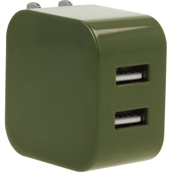 2ポートUSBアダプター(3.4A) オリーブ 〈46〉 AC式充電器 販促品 イベントグッズ 粗品 景品 記念品 成約記念 来場記念