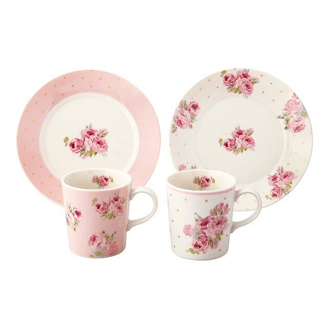 モーニング ペア セット ローラアシュレイ LAURA ASHLEY ポルカドットクチュールローズ 〈LA50-17〉 食器 セット マグカップ 皿