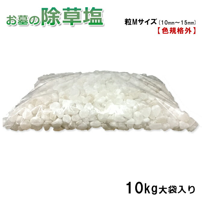 送料無料 数量限定 お墓の除草塩10kg大袋 色規格外 粒Mサイズ(10〜15mm) 【 訳あり 】 色規格外 色選別後の規格外商品 安心安全天然100％岩塩 安心安全 岩塩 除草剤 あす楽 塩で除草 除草材 非農耕地用