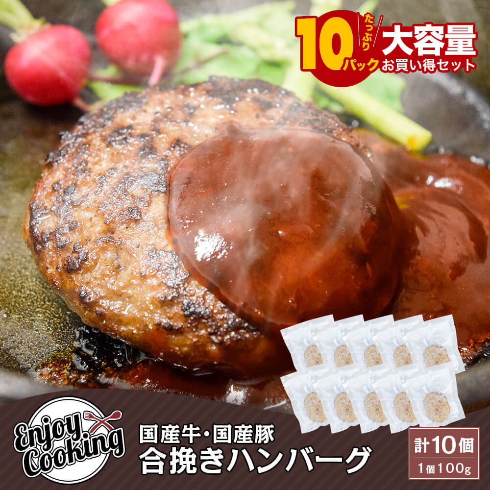 国産牛 国産豚 合挽き ハンバーグ 100g×10パック