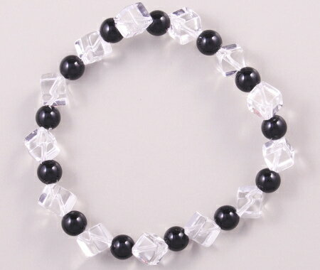 【無料ラッピング 敬老の日 お誕生日 内祝い ギフト お返し】白水晶サイコロプレス オニキス交互入り【天然石】【パワーストーン】【水晶,数珠】【パール,ブレ...