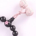 【無料ラッピング 残暑見舞 お中元 お誕生日 内祝い ギフト お返し】オニキス8ミリ 桜彫入り 篝梵天11ミリ ピンク*銀糸【天然石】【パワーストーン】【水晶...