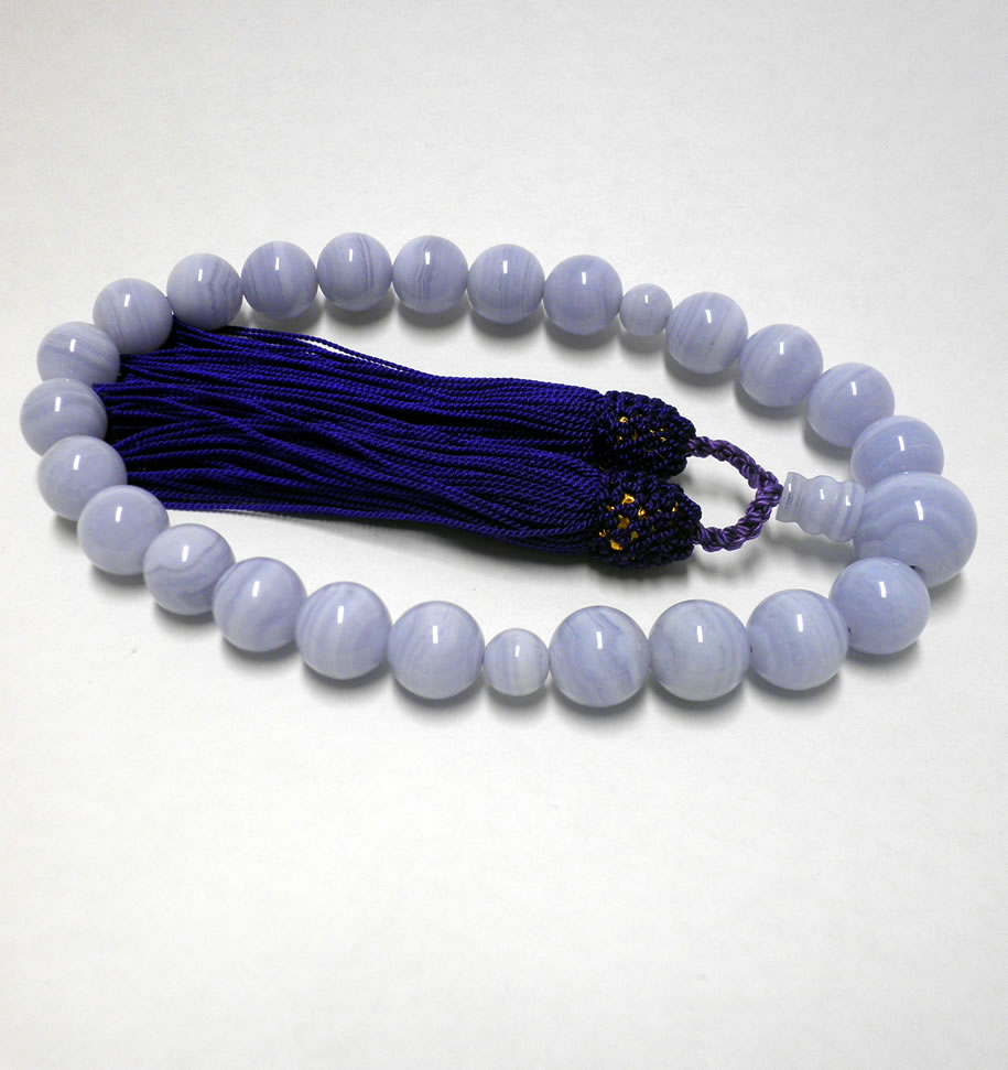 ブルーレースアゲート　紫房付10mm(人絹）数珠【天然石】【パワーストーン】【水晶,数珠】【ブレスレット】【浄化浄化石】
