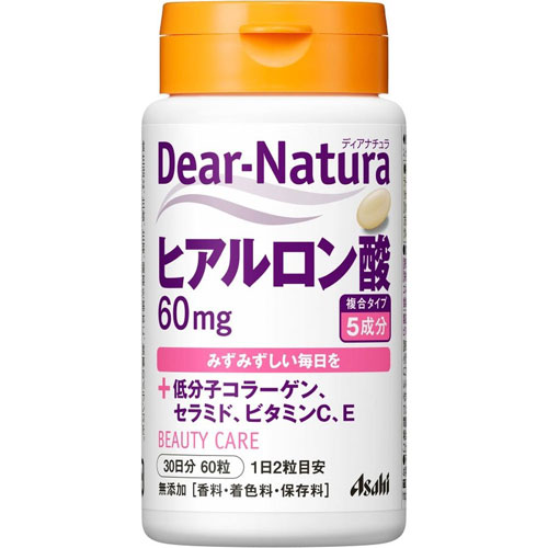 商品特徴 ■2粒にヒアルロン酸60mgと、美容が気になる方にうれしい低分子コラーゲン、潤いをサポートするセラミドを配合しました。さらにビタミンC、Eもプラス。いつまでも潤いのあるいきいきした生活を応援します。 ■飲みやすさを考えた粒 無理なく続けられるように摂りやすい粒を追求。 ■より使いやすく快適に 簡単に開け閉めのできるワンタッチキャップボトルを採用。 。 ■無香料・無着色・保存料不使用 ■このような方に 毎日の元気、若々しさ お召し上がり方 栄養補助食品として1日2粒を目安に、かまずに水またはお湯とともにお召し上がりください。 ※短期間に大量に摂ることは避けてください。 原材料名 オリーブ油、ヒアルロン酸、豚コラーゲンペプチド、セラミド含有ホエイパウダー（乳製品）、ゼラチン、グリセリン、ミツロウ、乳化剤、ビタミンE、ビタミンC、レシチン（大豆由来） 栄養成分及びその含有量 （2粒あたり） エネルギー 5.66kcal、たんぱく質 0.28g、脂質 0.46g、炭水化物 0.1g、ナトリウム 4.54mg、ヒアルロン酸 60mg、コラーゲン 30mg、ホエイパウダー（ミルクセラミド200μg含有） 4mg、ビタミンC 10mg 、ビタミンE 8mg ご使用上の注意 &#8226;1日の摂取目安量を守ってください。 &#8226;妊娠・授乳中の方、小児の使用はさけてください。 &#8226;治療を受けている方、お薬を服用中の方は、医師にご相談の上、お召し上がりください。 &#8226;体調や体質により、まれに発疹などのアレルギー症状が出る場合があります。 &#8226;体質によりまれに身体に合わない場合があります。その場合は使用を中止してください。 &#8226;小児の手の届かないところに置いてください。 &#8226;保存環境によってはカプセルが付着することがありますが、品質には問題ありません。 &#8226;天然由来の原料を使用しているため、色やにおいが変化する場合がありますが、品質には問題ありません。 内容量 60粒入り（30日分） 広告文責 株式会社　ジューゴ　06-6972-5599 メーカー(製造) アサヒグループ食品株式会社お客様相談室：0120-630611受付時間：10:00〜17:00（土・日・祝日を除きます） 区分 日本製・栄養機能食品　