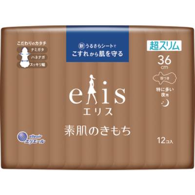 商品特徴 ■うるさらシートでこすれから肌を守る ■肌あたりやわらかな「うるさらシート」 肌とのこすれを低減した(*1)肌あたりのやさしいシート採用。超スリムで軽やかなつけ心地。 ■経血吸収後もさらさら感続く 経血をスッと吸収、経血が肌に触れにくいからべたつきにくい。経血を吸収してくれるから、モレの心配なし。 ■通気性バックシート採用 肌トラブルの原因となるムレを低減。 ■足まわりまでやさしい素材 肌への摩擦を低減したギャザー採用(*2)。 ■ハネナガ 簡単装着でズレにくい。羽が長い(*3)ので止めやすいからしっかり固定できる。 ■ナミガタ こすれにくいカタチ。肌に触れる余分な端をカットすることで、肌とのこすれを低減。 ■スッキリ幅 動いてもヨレにくい設計を実現。 (*1)大王製紙従来品比 (*2)肌への摩擦によるせん断応力を約42％低減。大王製紙従来品比 (*3)大王製紙「エリス新・素肌感 多い日の夜用羽つき」との比較 ■医薬部外品 ※商品リニューアル等によりパッケージ及び容量等は変更となる場合があります。ご了承ください。 ご使用方法 生理時に適宜取り替えてご使用ください。 原材料 表面材：ポリエステル／ポリエチレン ご注意 ・お肌に合わないときは医師に相談してください。 ・使用後のナプキンは、個別ラップに包んで捨ててください。 ・使用後、トイレに流さないでください。 ・使用のナプキンは専用箱に捨ててください 内容量 12枚入 広告文責 株式会社　ジューゴ　06-6972-5599 メーカー 大王製紙株式会社エリエールお客様相談室：0120-205-205 受付時間：9：30-16：30(土・日・祝日を除く) 区分 日本製・医薬部外品　