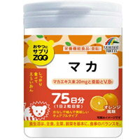 商品特徴 ■ポリポリおやつの様に食べられる、水なしで噛んで美味しいチュアブルタイプのサプリメント「おやつにサプリZOO」シリーズです。 ■補給したい栄養素や成分を手軽に摂取できます。 ■2粒にマカエキス末20mg、亜鉛4mg、1日に必要なビタミンB1、ビタミンB6配合。 ■オレンジ風味のタブレットです。 ■エネルギッシュな毎日のために。 ■毎日の健康維持に。 ■マカや亜鉛を摂りたい方に ※商品リニューアル等によりパッケージ及び容量等は変更となる場合があります。ご了承ください。 お召し上がり方 ・1日2粒を目安に必ず噛んでお召し上がりください。 原材料名 ぶどう糖、麦芽糖、マルトデキストリン、でん粉、マカエキス末（マカエキス、デキストリン）、結晶セルロース、二酸化ケイ素、ステアリン酸カルシウム、香料、グルコン酸亜鉛、クエン酸、甘味料（アスパルテーム、L−フェニルアラニン化合物）、ビタミンB6、ビタミンB1、ビタミンB2 栄養成分 【1日目安量2粒(2g)当り】 エネルギー 7.44kcal、たんぱく質 0.01g、脂質 0.04g、炭水化物 1.77g、ナトリウム 0.04mg、亜鉛 4mg(※57%)、ビタミンB1 1.0mg、ビタミンB6 1.5mg、マカエキス末 20mg ※( )内は1日当たりの栄養素等表示基準値に占める割合 ご注意 ・高温多湿、直射日光を避けて冷暗所に保存してください。 ・のどに詰まらせないように注意してください。 ・開封後はフタをしっかりと閉めて保管し、お早めにお召し上がりください。 ・天然物を使用しておりますので、まれに色が変化することがありますが、品質には問題ありません。 ・体に合わない時はご使用をお止めください。 内容量 1g×150粒 広告文責 株式会社　ジューゴ　06-6972-5599 メーカー 株式会社ユニマットリケン 107-0062 東京都港区南青山2-7-28 03-3408-1461 区分 日本製・健康食品　