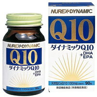 商品特徴 ■ダイナミックQ10は、酵母由来の天然コエンザイムQ10を3粒中に100mg含有する他、ペアで働くビタミンEを50mg、さらにβ-カロチン、DHA、EPA、ビタミンB12を加えたハイクォリティなサプリメントです。 ■本製品のコエンザイムQ10は、(株)カネカ製の原料を使用しています。 ■吸収のよいソフトカプセルです。(コエンザイムQ10は油に溶けてからカラダに吸収される成分です。油と一緒に摂取しなければほとんど吸収されないといわれています。) ■女性やご高齢の方にも飲み込みやすい、小さなカプセルサイズを採用しています。 ■ビタミンEは、抗酸化作用により、体内の脂質を酸化から守り、細胞の健康維持を助ける栄養素です。 ※商品リニューアル等によりパッケージ及び容量等は変更となる場合があります。ご了承ください。 お召し上がり方 ・栄養機能食品として1日3粒を目安に水またはぬるま湯などでお召し上がりください。 原材料 グレープシードオイル、精製魚油、酵母抽出物、ゼラチン、グリセリン、抽出ビタミンE、ミツロウ、乳化剤、カラメル色素、β-カロチン、ビタミンB12 栄養成分表示 【3粒(960mg)あたり】 エネルギー6.70kcal　、たんぱく質0.25g　、脂質0.59g　、炭水化物0.07g　、ナトリウム0.32mg　、ビタミンE 50mg、β-カロテン 2.5mg、ビタミンB12 17.3μg、DHA 35mg、EPA 30mg、(コエンザイムQ10 100mg) 内容量 90粒 広告文責 株式会社　ジューゴ　06-6972-5599 メーカー 株式会社ニューレックス 536-0015 大阪市城東区新喜多1-8-18 0120-307-993 区分 健康食品　