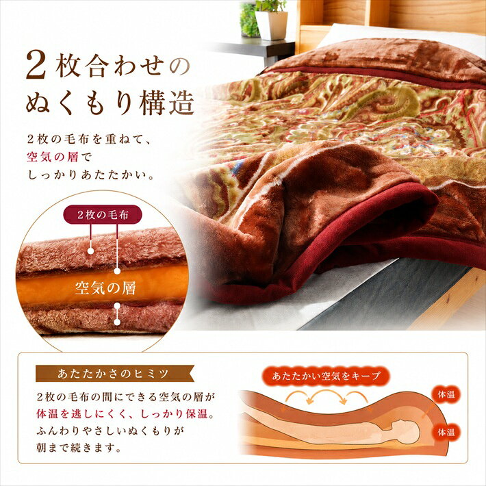 寝具【★お買い物マラソン限定クーポン配布中★】ロマンス小杉 二枚合わせ毛布 ダブル 180×210cm あったか 毛布 厚手 ボリューム 洗える ポリエステル ペイズリー柄 冬用 ブランケット 寝具 高級 暖かい jyukusuimarket-10000398 おふとんとギフトの熟睡マーケット サンプル画像2