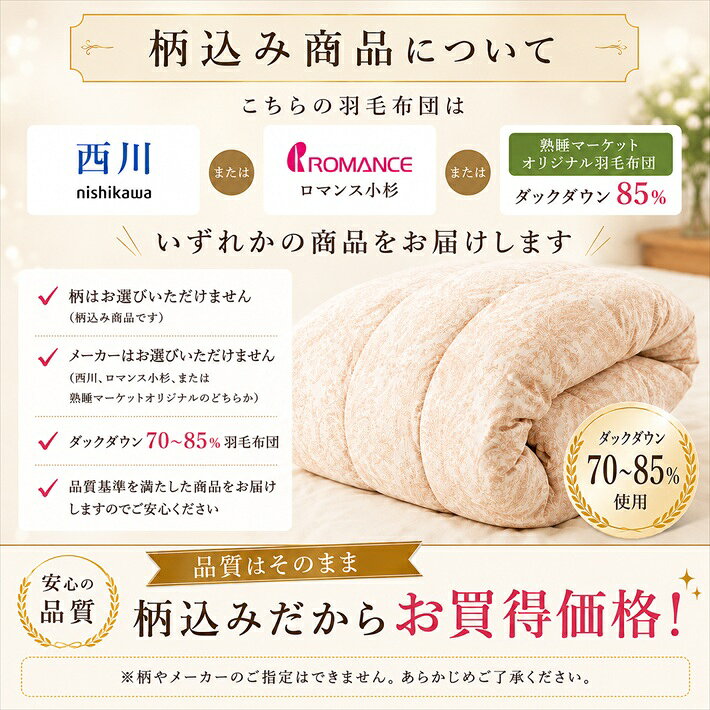 寝具【★お買い物マラソン限定クーポン配布中★】 西川 羽毛 ロマンス小杉 オリジナル シングル ダウン布団 軽い掛け布団 シングル掛布団 羽毛掛け布団 シングルロング 掛け布団 日本製 冬の布団 冬掛け布団 色柄込み 抗菌防臭 羽毛掛け布団シングル 軽量羽毛布団父の日 jyukusuimarket-10000445 おふとんとギフトの熟睡マーケット サンプル画像3