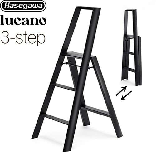 乐天商城 - [ML2.0-3(BK)] lucano ルカーノ 長谷川工業 はしご・脚立 3-step（3段） 最大使用質量：100kg アルミ合金、ABS樹脂、PVC樹脂 ブラック 【送料無料】【直送 代引・土日祝配送・時間指定 不可】