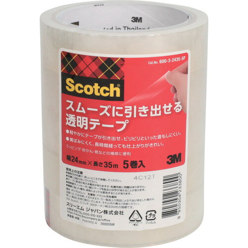 スリーエム ジャパン　3M　スコッチ（R）　スムーズに引き出せる透明テープ　24mm　x　35m　【品番：600-3-2435-5P】